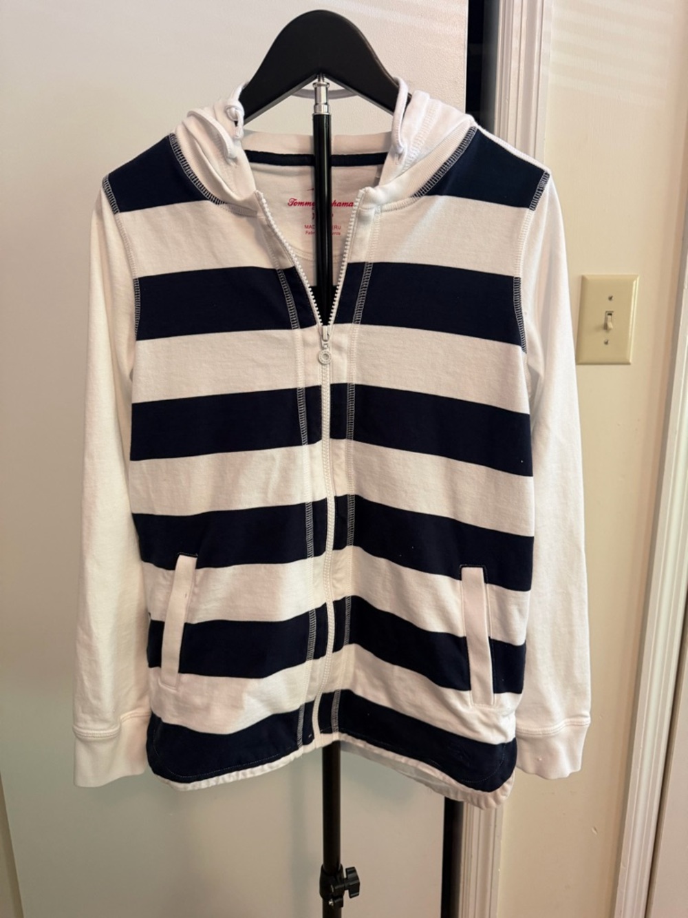 Tommy Bahama Women’s Navy and White Striped Zip Hoodie Size XS